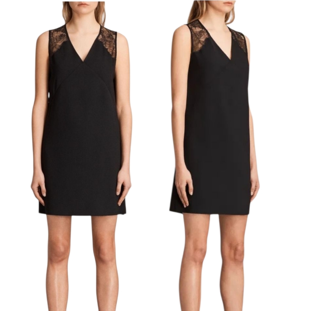 ALLSAINTS "Prism" Black Lace Trimmed Mini Dress - Size 4 - Picture 2 of 15